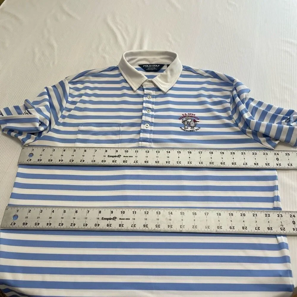 Polo Golf Ralph Lauren Blue White Stripe Short Sleeve Polo Shirt US Open Large
